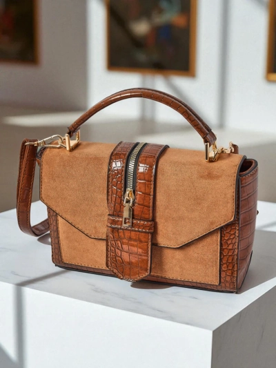 Жіноча Сумка Callista з екошкіри замші та патентної шкіри, коричнева