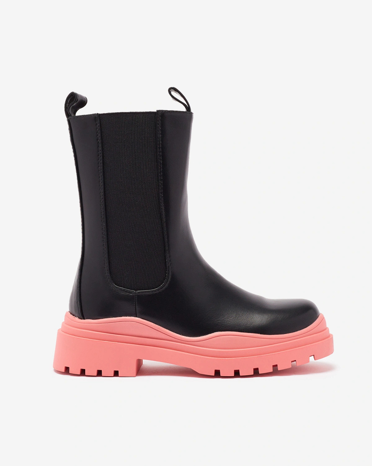 Royalfashion Dámské vysoké černé kozačky s růžovou podrážkou Beerus