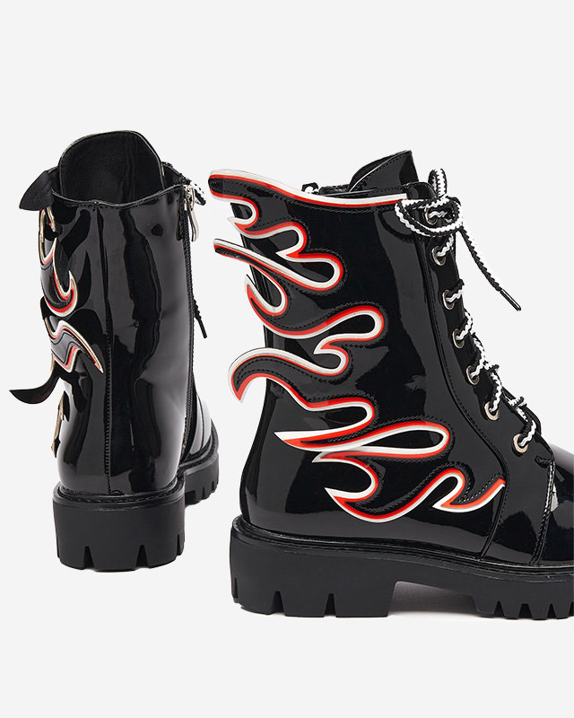 Černé lakované dámské kozačky v ohni Fire - Obuv