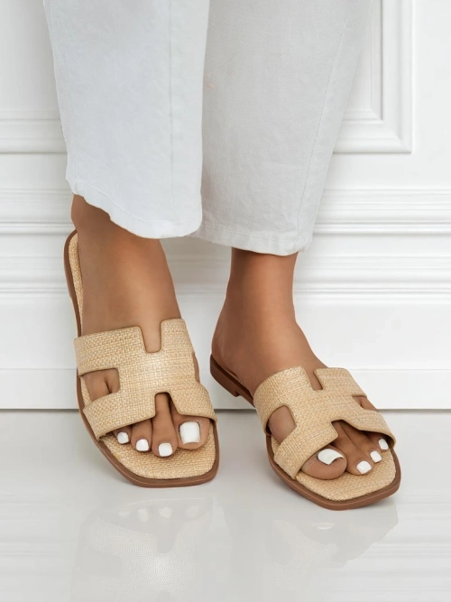 Жіночі сандалі бежеві Letizia зручні плоскі екологічна шкіра літо