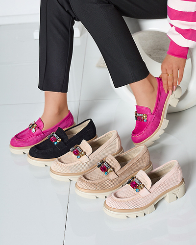 Бежеві ажурні жіночі мокасини з декором Bokkso- Footwear