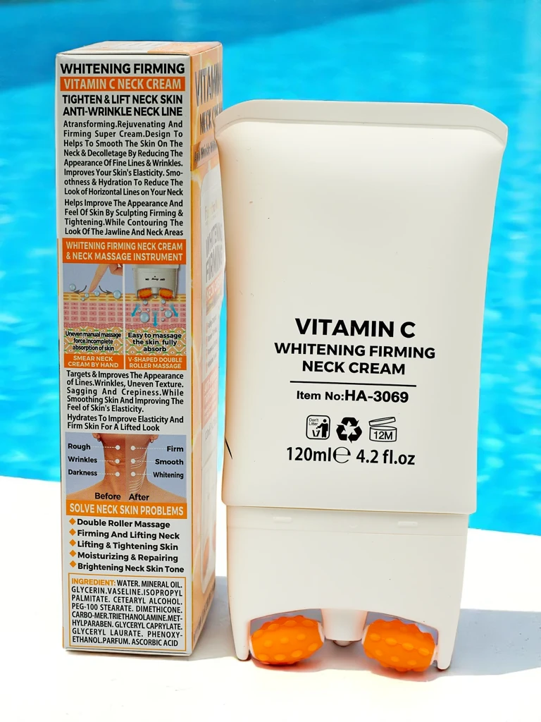 Zpevňující a rozjasňující krém na krk s masážním aplikátorem