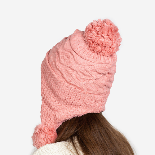 Рожева жіноча утеплена шапка з помпоном
