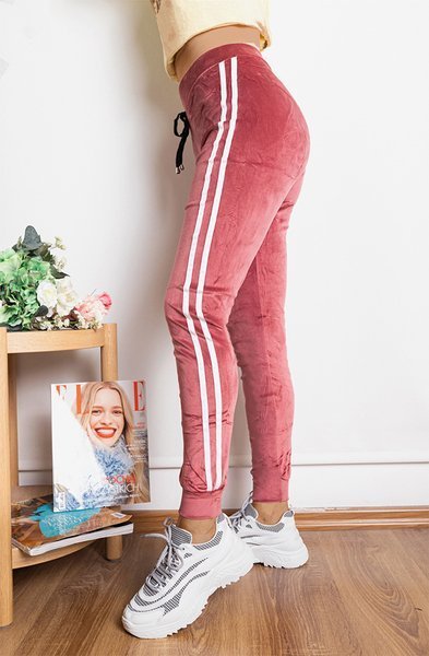 Темно-рожеві спортивні штани з лампасами - Одяг