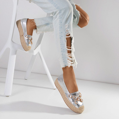 Dámské stříbrné espadrilky s krystaly Erilla - Obuv