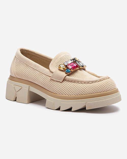 Бежеві ажурні жіночі мокасини з декором Bokkso- Footwear