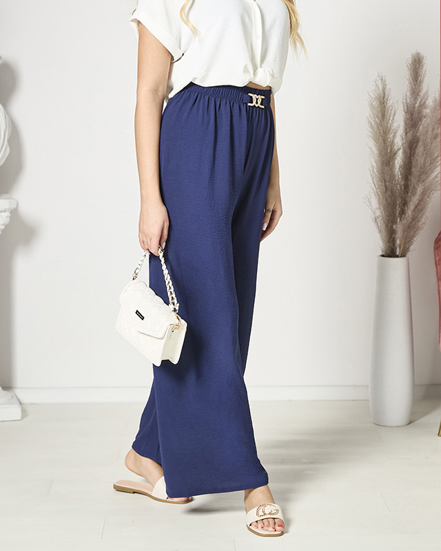 Dámské široké palazzo kalhoty v tmavě modré barvě - Oblečení