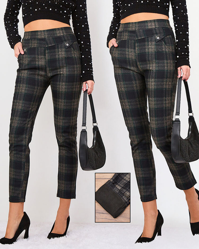 Royalfashion Сіро-коричневі жіночі утеплені лосини в клітинку