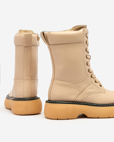 Royalfashion Бежеві жіночі черевики на шнурівці на суцільній підошві Diret