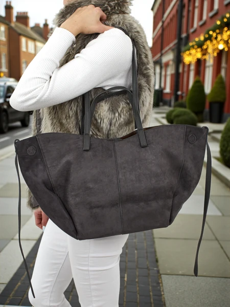 Dámská shopper kabelka z eko semiše s menší eko koženou kabelkou v sadě 2v1 Elinea