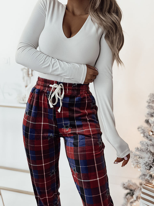 Royalfashion Жіночі велюрові штани в клітинку червоного кольору