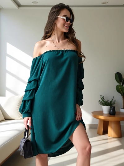 Royalfashion Гладка сукня для жінок у стилі іспанки з рюшами