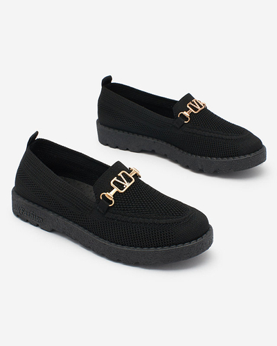Royalfashion Чорні жіночі тканинні мокасини з золотим декором Ertica