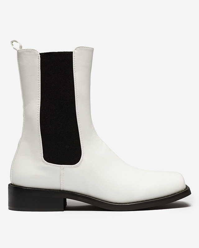 OUTLET Bílé dámské vysoké kozačky s hranatou špičkou Ludiz- Obuv