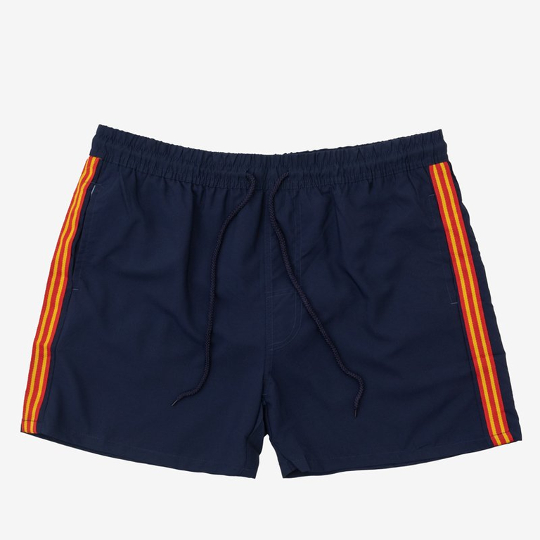 Pánské tmavě modré sportovní kraťasy s pruhy - Oblečení
