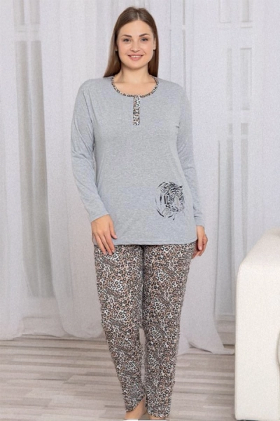 Royalfashion Šedé dámské dvoudílné pyžamo s leopardím vzorem NADROPNÍ VELIKOST