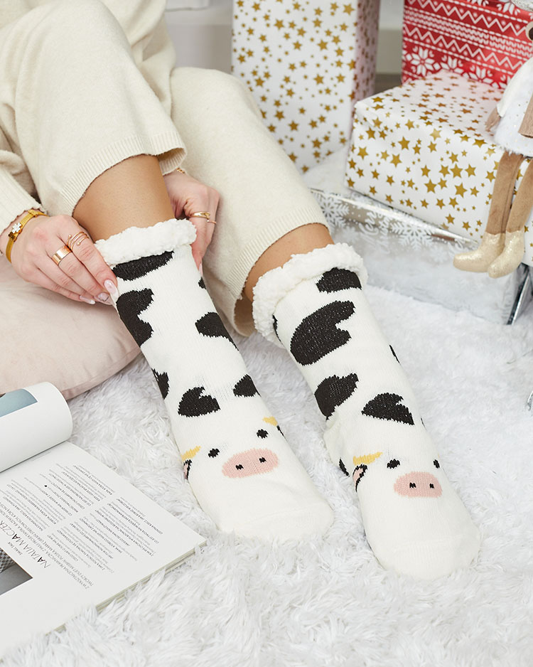 Royalfashion Zateplené béžové dámské ponožky s nášivkou