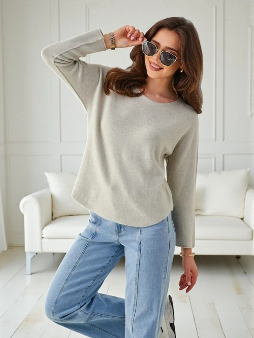 Bluzka Damska Flora Beżowa Tkaninowa Elegancka na Co Dzień