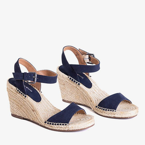 Темно-сині жіночі босоніжки на танкетці Bieruma