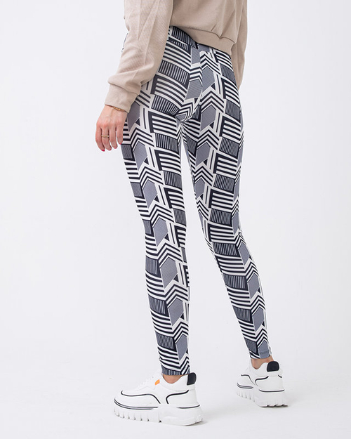 Чорно-білі легінси з високою талією та візерунком