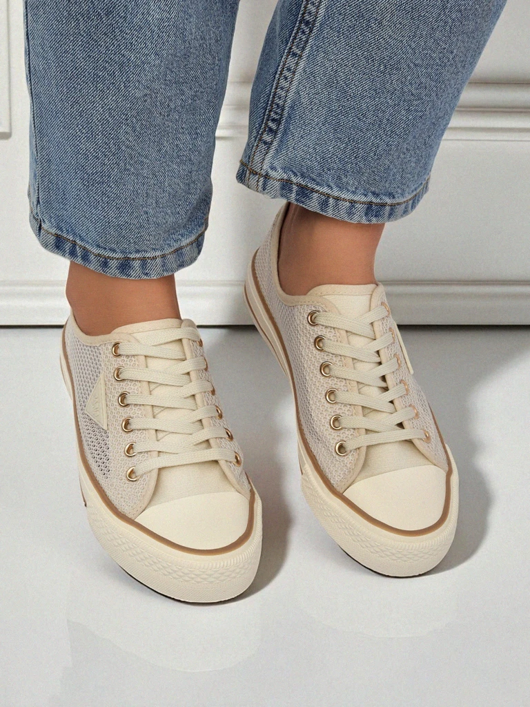 Aurelia Beige - dámské textilní tenisky na ploché podrážce 3 cm