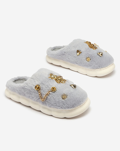 Жіночі хутряні капці Royalfashion Blue з орнаментом Erserra