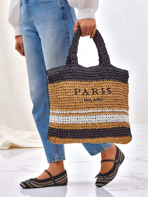 Royalfashion Велика солом'яна жіноча сумка Paris Stripe