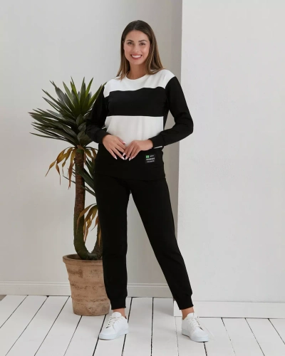 Royalfashion Černá dámská pruhovaná mikinová souprava