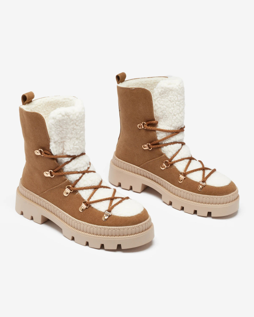 Royalfashion Жіночі утеплені черевики-трапери з овчиною верблюжого кольору Lery Walk