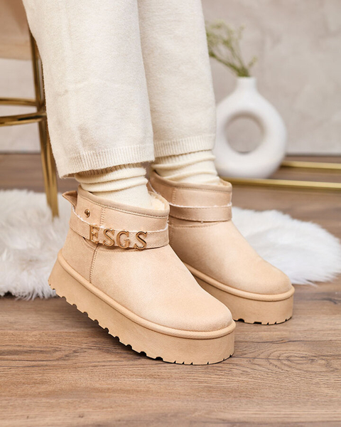 Royalfashion Světle hnědé dámské boty a'la snow boots s ornamentem Parisela