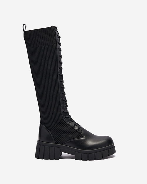 Чоботи жіночі до коліна на шнурівці чорного кольору Assala- Взуття