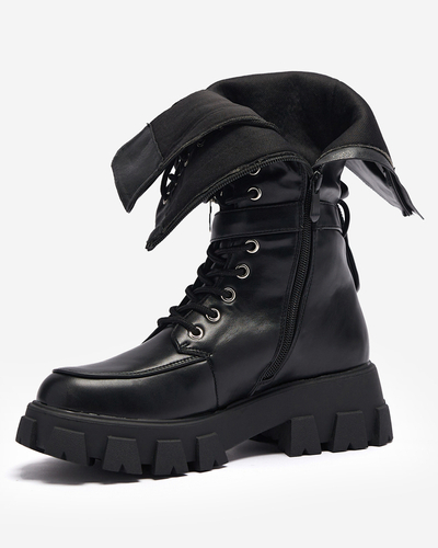 Černé pracovní boty s ozdobnými sáčky na svršku Sello- Footwear