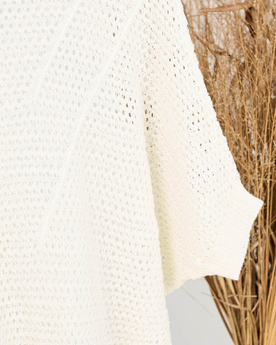 Krémový průsvitný dámský svetr se sníženými rameny - Oblečení