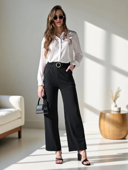 Royalfashion Широкі жіночі штани з декоративною пряжкою