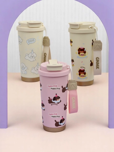 Royalfashion Термокружка з кошиком, соломинкою та носиком Happy Dog