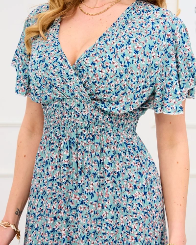 Zelené dámské květované šaty s obálkovým výstřihem - Oblečení