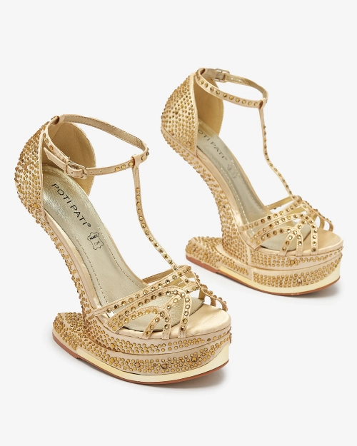 OUTLET Золоті жіночі човники з цирконами Nekko- Footwear