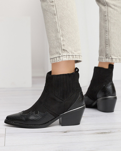 Černé eko semišové kovbojské boty na nízkém sloupku Zirras - Obuv
