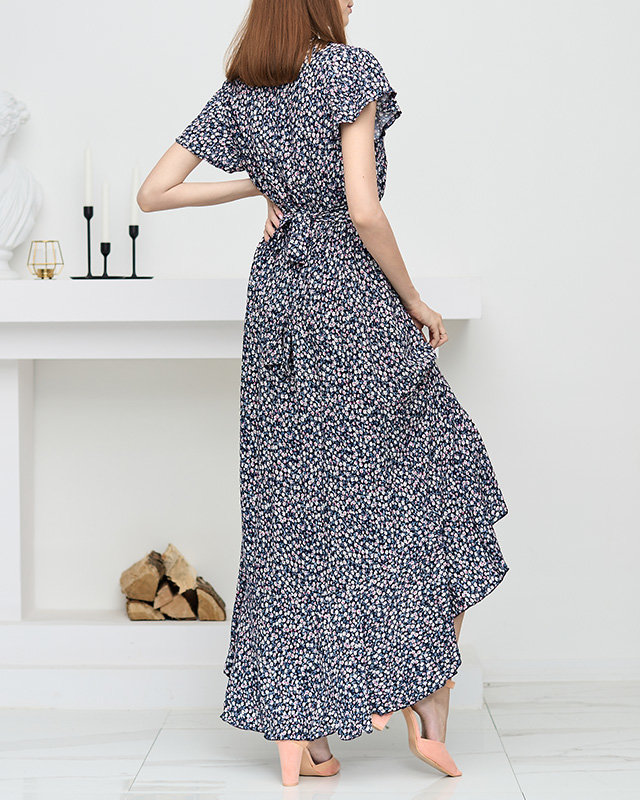 Námořnicky modré dámské květinové řasené šaty - Oblečení