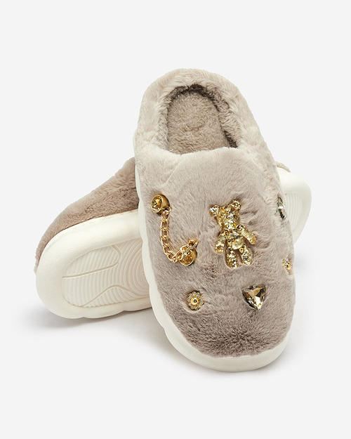 Жіночі хутряні капці Royalfashion Grey з орнаментом Erserra