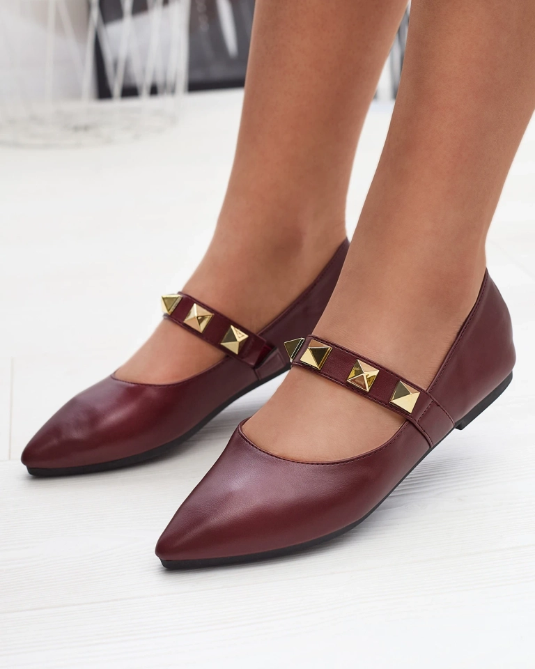 Bordó dámské baleríny na plochém podpatku s cvočky Dejika - Obuv