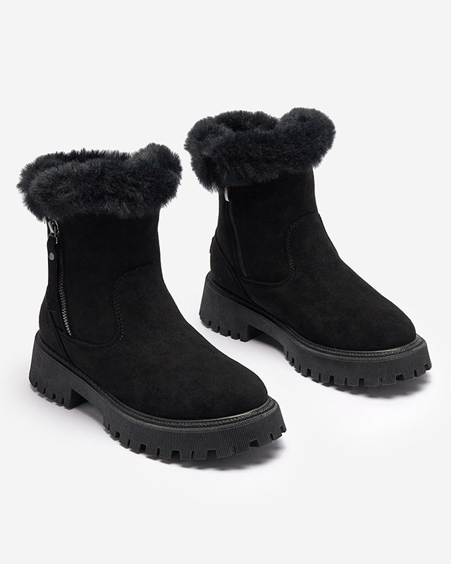 Dámské černé kozačky z ekokůže s kožešinou Lertipa- Obuv