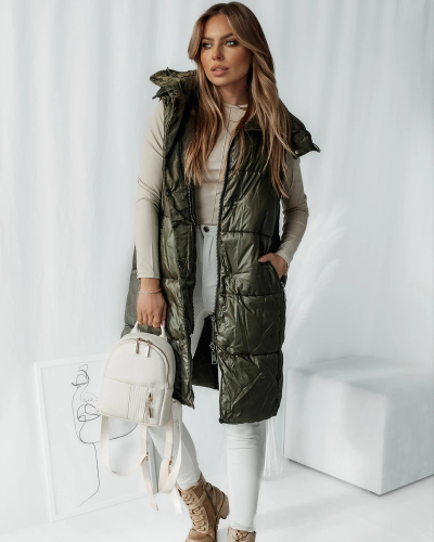 Royalfashion Темно-зелений довгий жіночий жилет з прострочкою