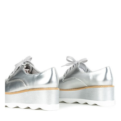Srebrne półbuty w stylu oxfordek na platformie Oro - Obuwie