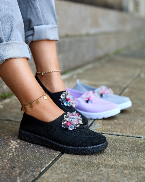 Royalfashion Černé dámské látkové mokasíny s krystaly Fezens