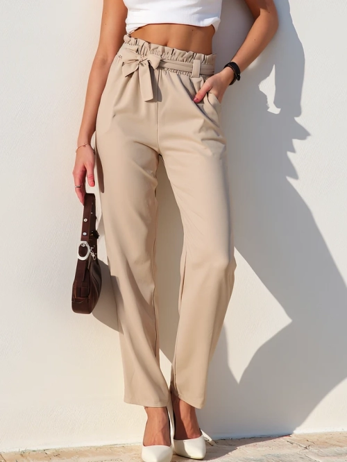 Royalfashion Простые женские тканевые брюки с поясом