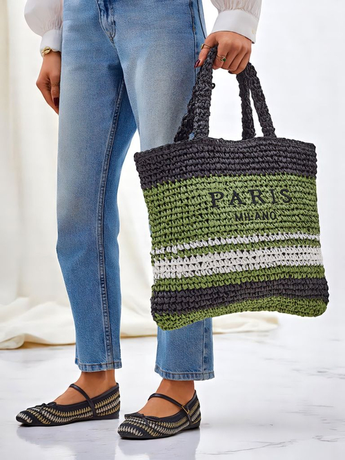 Роялфешн Велика жіноча солом'яна сумка Paris Stripe