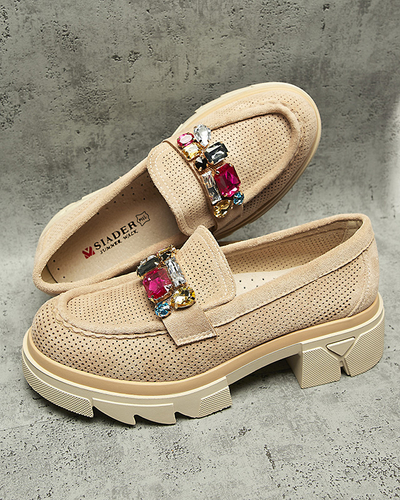 Світло-коричневі ажурні жіночі мокасини з орнаментом Bokkso- Footwear