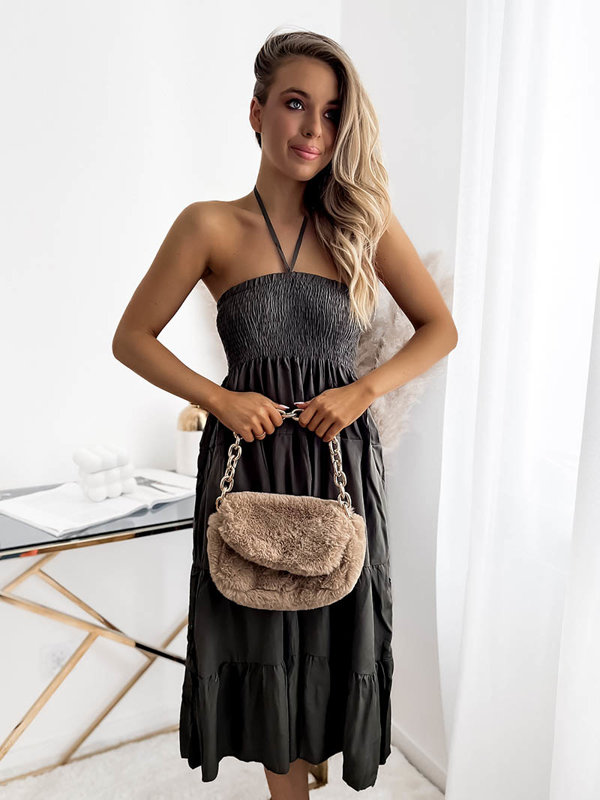 Dámské midi šaty tmavě zelené PLUS SIZE - Oblečení