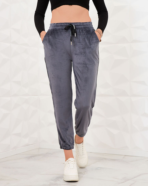 Жіночі спортивні штани Royalfashion Сірий велюр з цирконами